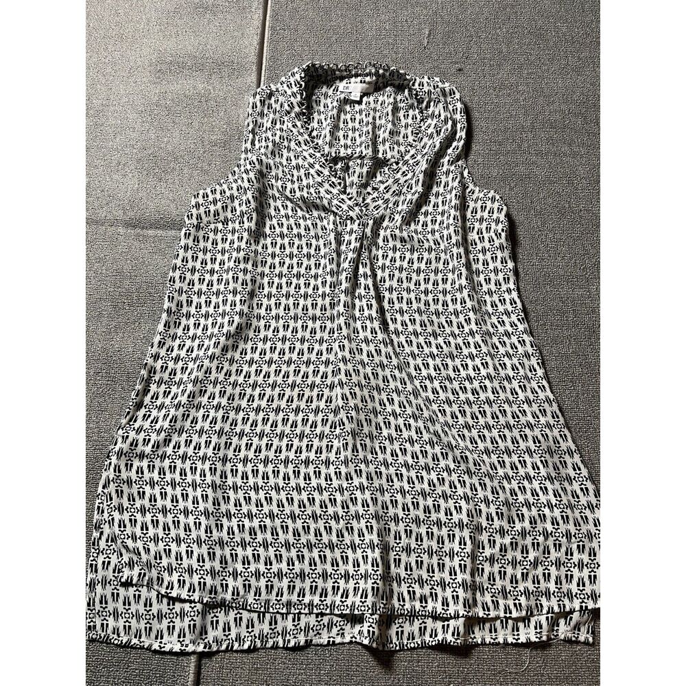 DR2 by Daniel Rainn Womens Sleeveless Tie Neck Blouse Black White Print Size M